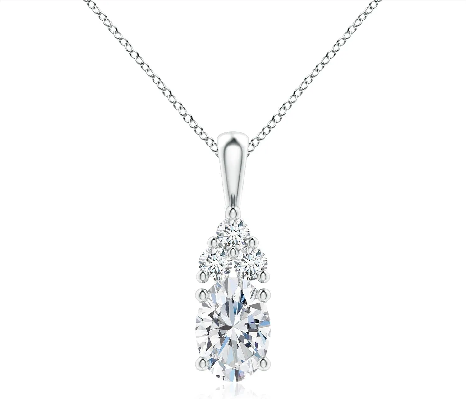 Angara Lab Grown Oval Diamond Solitaire Pendant with Trio Diamond in Silver / 14K Solid Gold/Platinum | April Birthstone, Birthday, Engagement, Anniversary, Wedding Jewelry Gift for Women