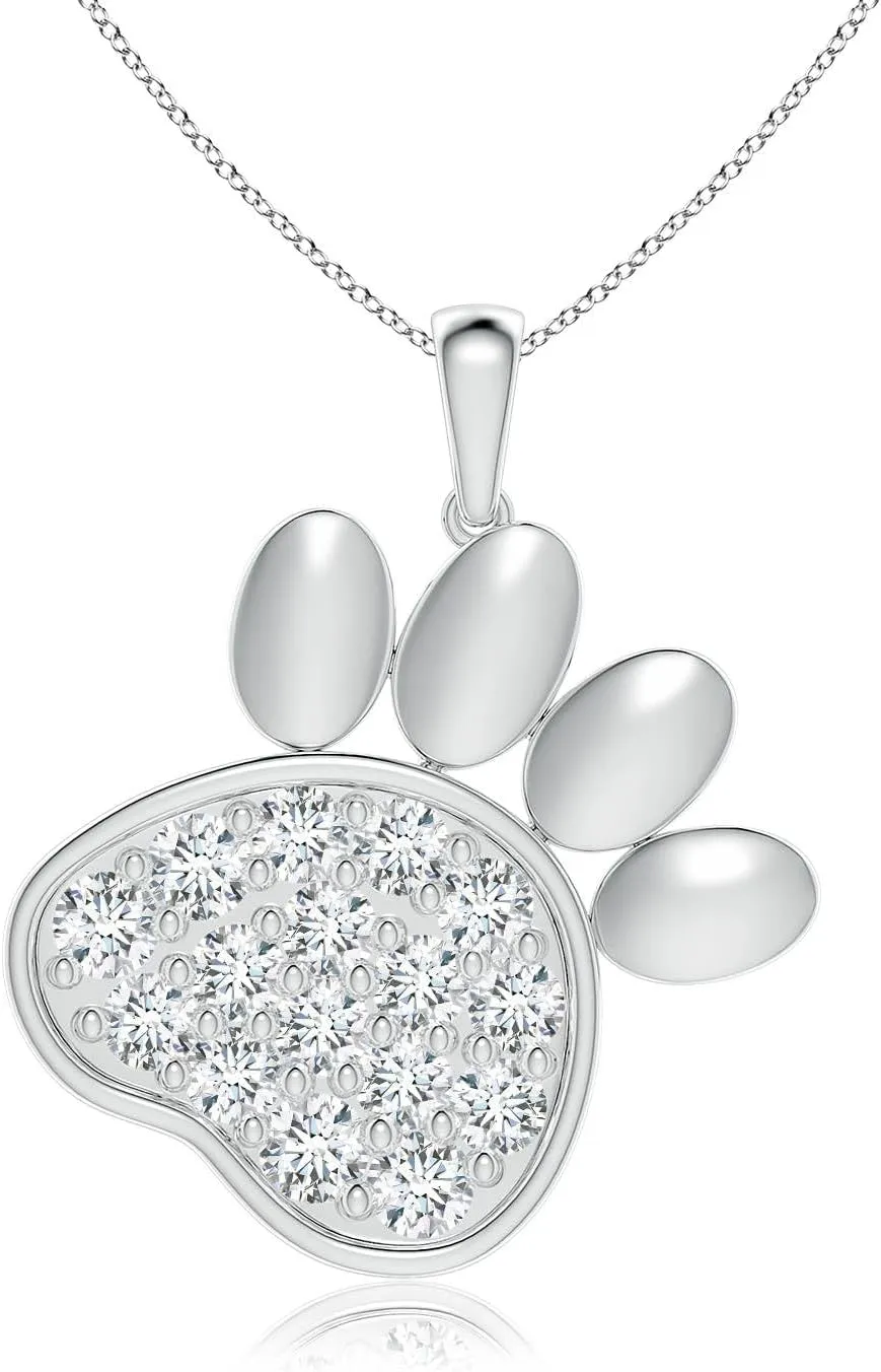 Angara Lab Grown Pav-Set Diamond Paw Print Pendant in Silver / 14K Solid Gold/Platinum | April Birthstone, Birthday, Engagement, Anniversary, Wedding Jewelry Gift for Women