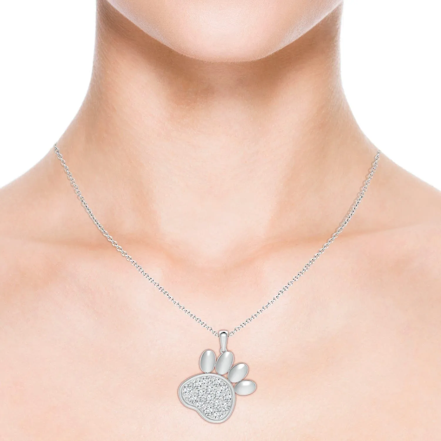 Angara Lab Grown Pav-Set Diamond Paw Print Pendant in Silver / 14K Solid Gold/Platinum | April Birthstone, Birthday, Engagement, Anniversary, Wedding Jewelry Gift for Women
