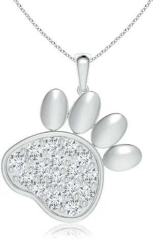 Angara Lab Grown Pav-Set Diamond Paw Print Pendant in Silver / 14K Solid Gold/Platinum | April Birthstone, Birthday, Engagement, Anniversary, Wedding Jewelry Gift for Women