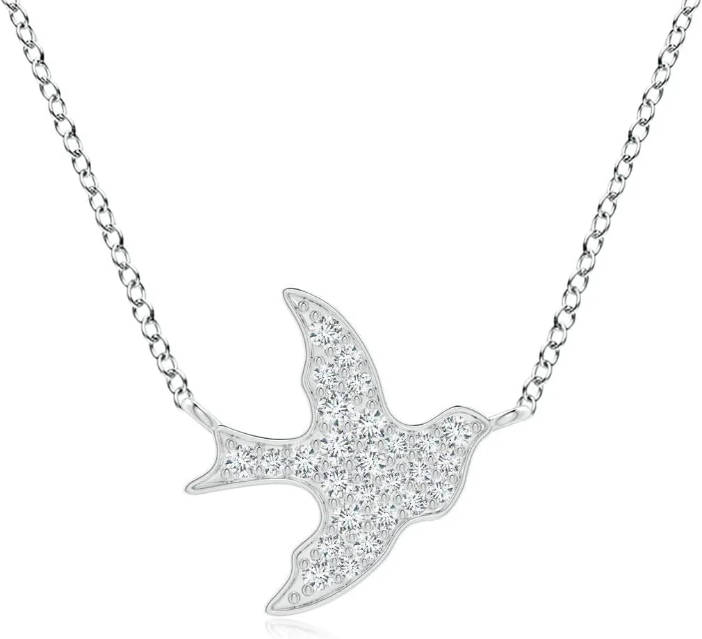 Angara Lab Grown Pave-Set Diamond Dove Pendant in 14K Solid Gold/Platinum | April Birthstone, Birthday, Engagement, Anniversary, Wedding Jewelry Gift for Women