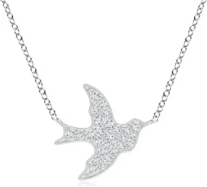 Angara Lab Grown Pave-Set Diamond Dove Pendant in 14K Solid Gold/Platinum | April Birthstone, Birthday, Engagement, Anniversary, Wedding Jewelry Gift for Women
