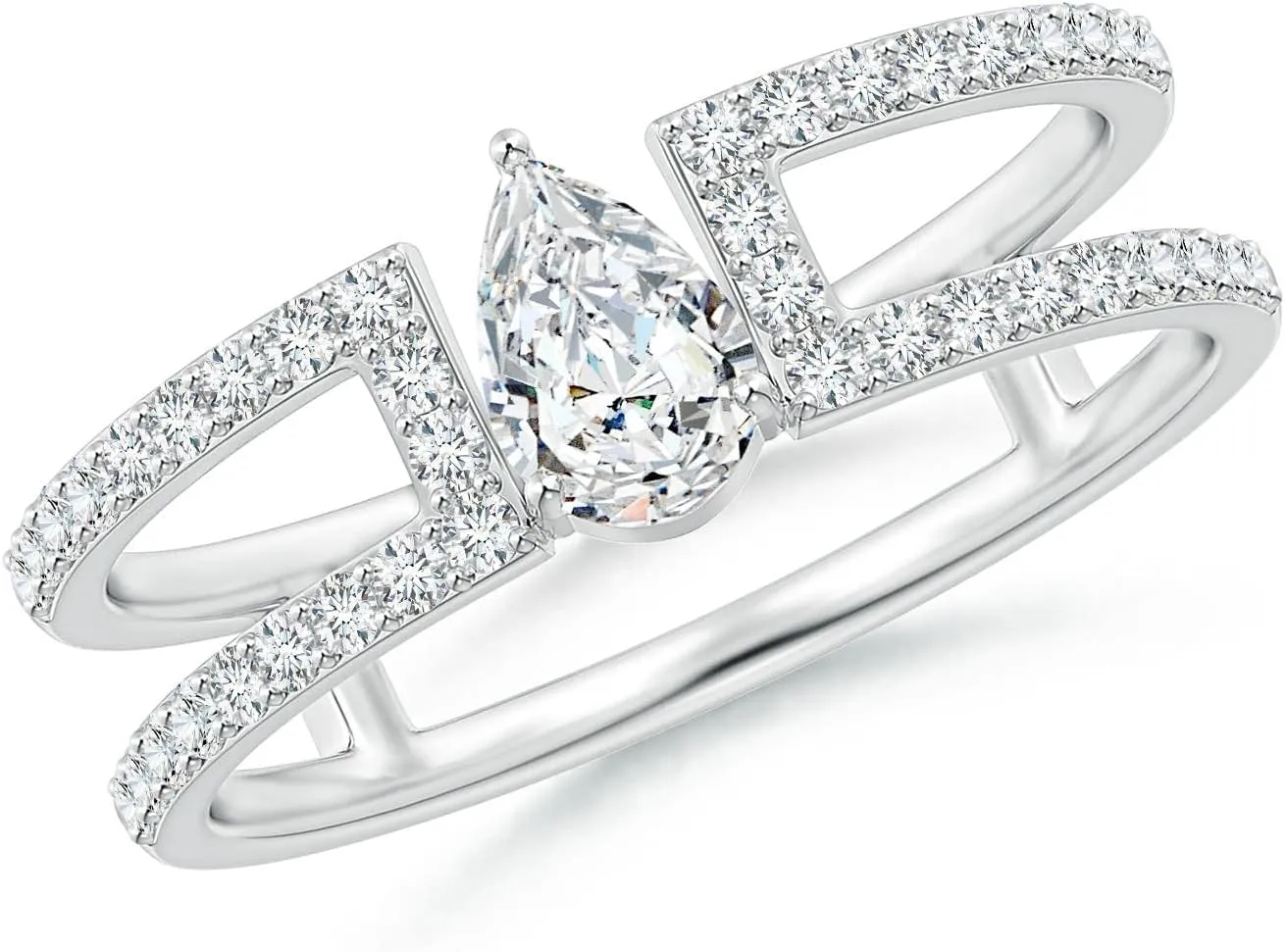 Angara Lab Grown Pear Diamond Parallel Split Shank Ring with Accents in Silver / 14K Solid Gold/Platinum | April Birthstone, Birthday, Engagement, Anniversary, Wedding Jewelry Gift for Women