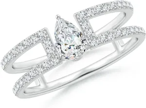 Angara Lab Grown Pear Diamond Parallel Split Shank Ring with Accents in Silver / 14K Solid Gold/Platinum | April Birthstone, Birthday, Engagement, Anniversary, Wedding Jewelry Gift for Women