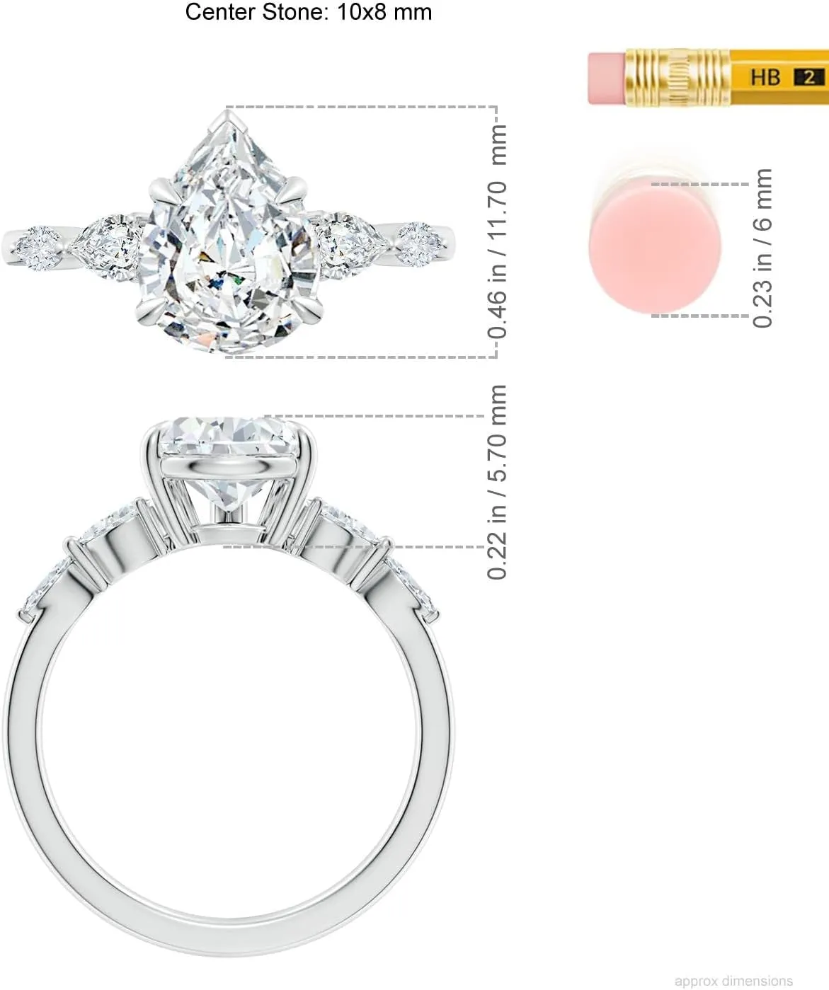 Angara Lab Grown Pear-Shaped Diamond Side Stone Engagement Ring in Silver / 14K Solid Gold/Platinum | April Birthstone, Birthday, Anniversary, Wedding Jewelry Gift for Women