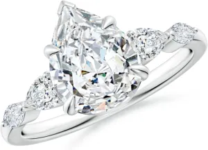 Angara Lab Grown Pear-Shaped Diamond Side Stone Engagement Ring in Silver / 14K Solid Gold/Platinum | April Birthstone, Birthday, Anniversary, Wedding Jewelry Gift for Women