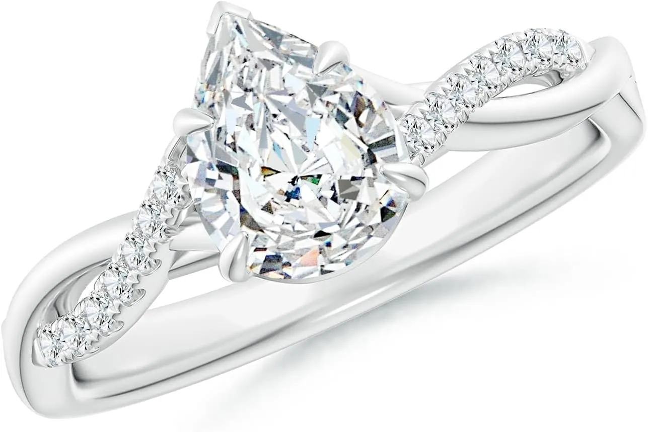 Angara Lab Grown Pear-Shaped Diamond Twisted Shank Engagement Ring in Silver / 14K Solid Gold/Platinum | April Birthstone, Birthday, Anniversary, Wedding Jewelry Gift for Women