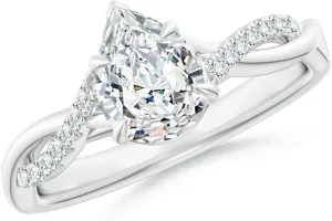 Angara Lab Grown Pear-Shaped Diamond Twisted Shank Engagement Ring in Silver / 14K Solid Gold/Platinum | April Birthstone, Birthday, Anniversary, Wedding Jewelry Gift for Women