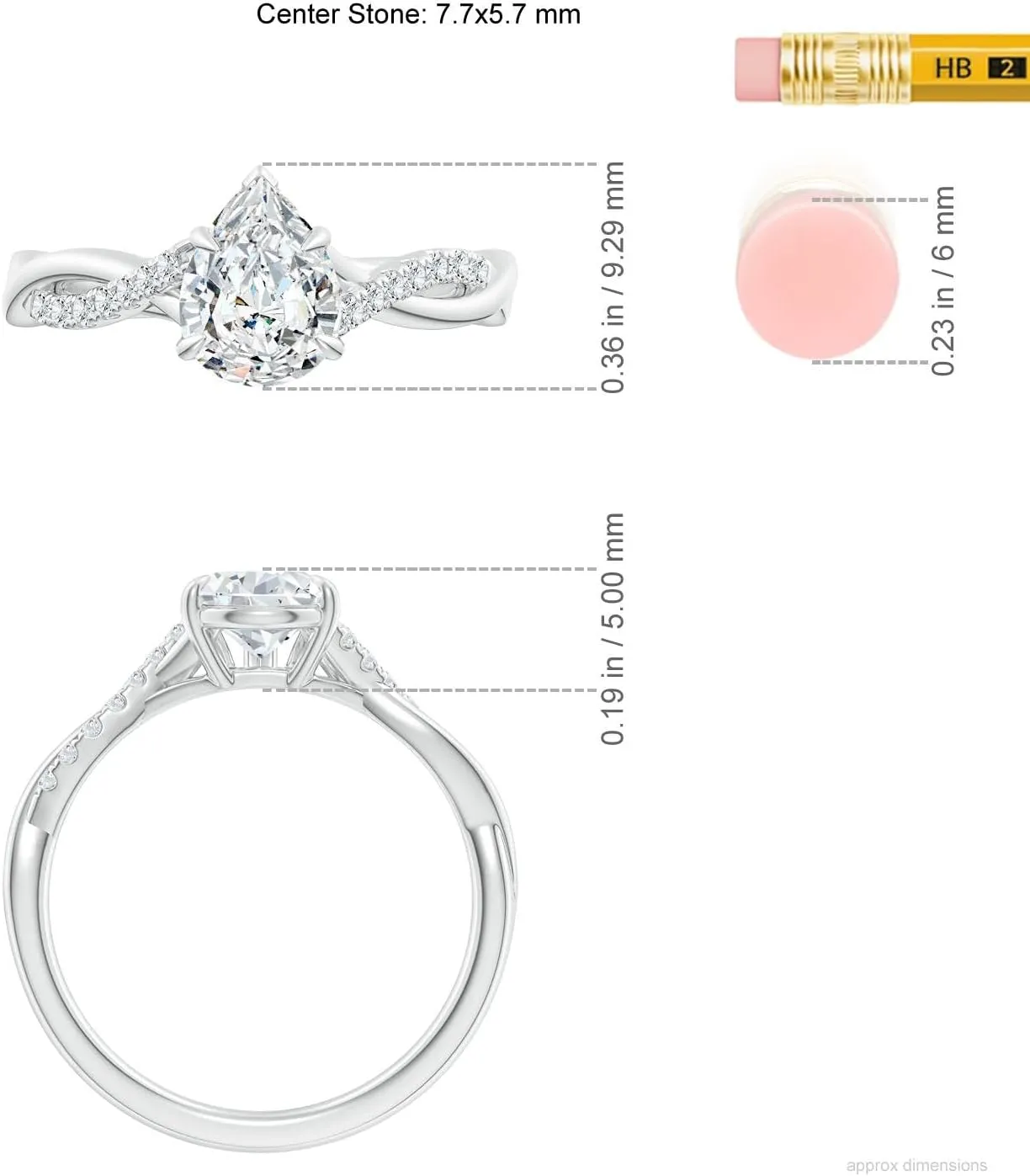 Angara Lab Grown Pear-Shaped Diamond Twisted Shank Engagement Ring in Silver / 14K Solid Gold/Platinum | April Birthstone, Birthday, Anniversary, Wedding Jewelry Gift for Women