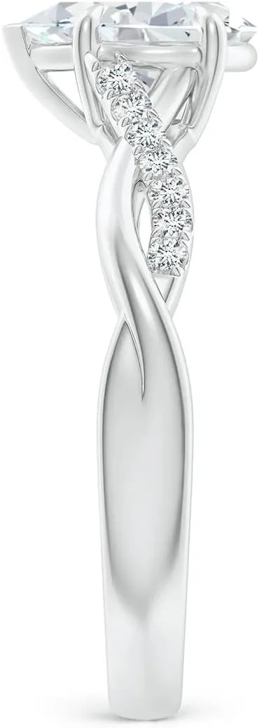 Angara Lab Grown Pear-Shaped Diamond Twisted Shank Engagement Ring in Silver / 14K Solid Gold/Platinum | April Birthstone, Birthday, Anniversary, Wedding Jewelry Gift for Women
