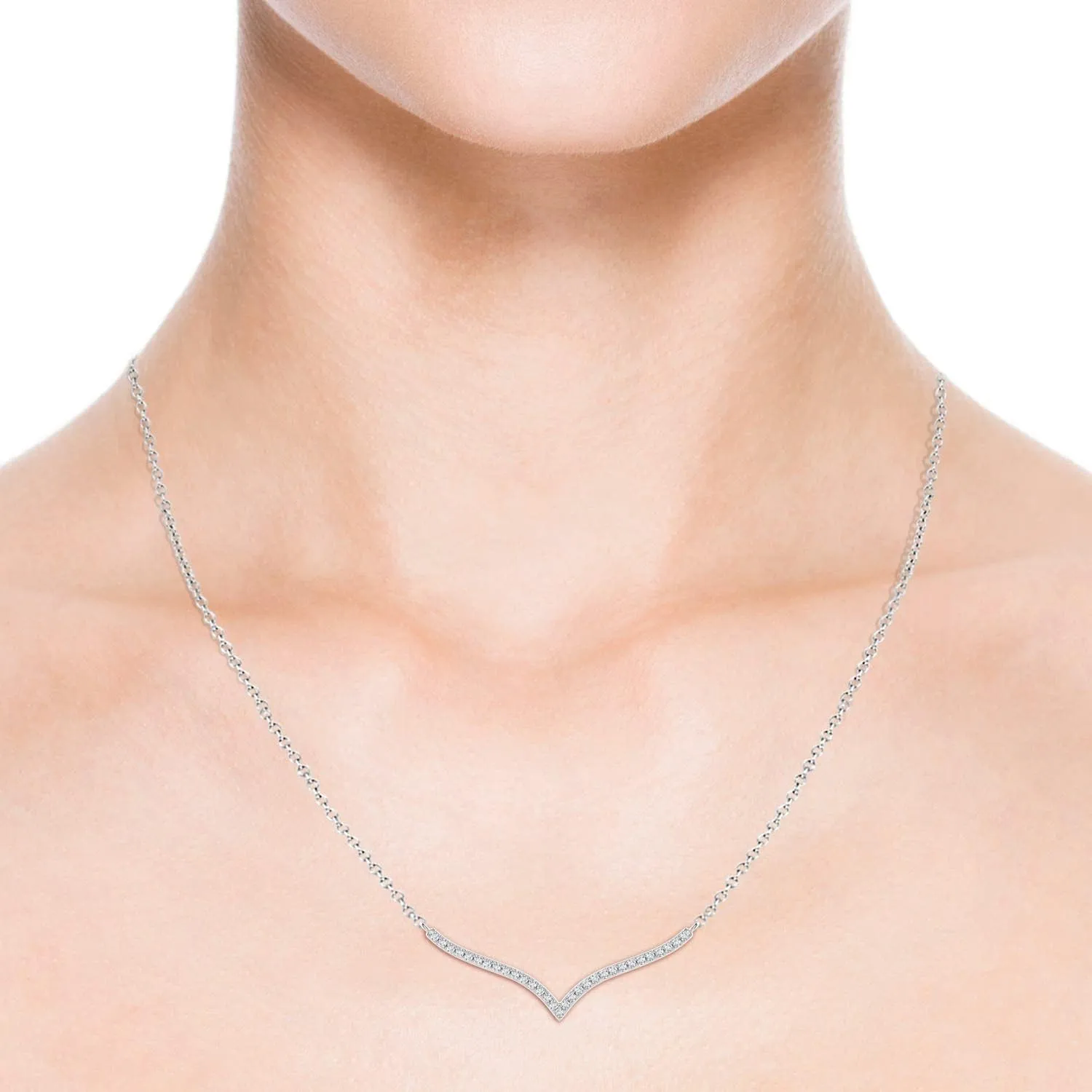 Angara Lab Grown Prong-Set Diamond Curved Necklace in 14K Solid Gold/Platinum | April Birthstone, Birthday, Engagement, Anniversary, Wedding Jewelry Gift for Women