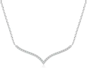 Angara Lab Grown Prong-Set Diamond Curved Necklace in 14K Solid Gold/Platinum | April Birthstone, Birthday, Engagement, Anniversary, Wedding Jewelry Gift for Women
