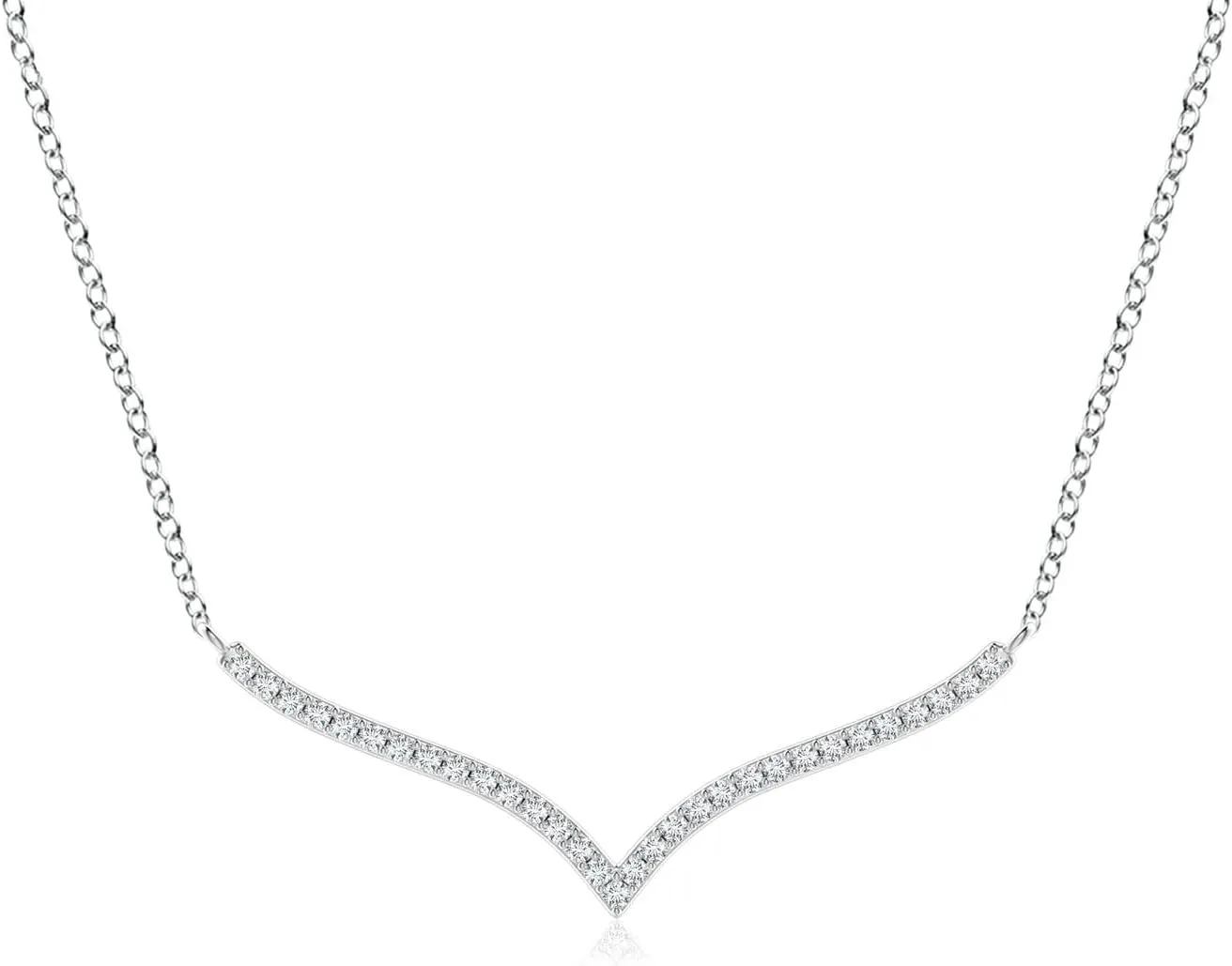 Angara Lab Grown Prong-Set Diamond Curved Necklace in 14K Solid Gold/Platinum | April Birthstone, Birthday, Engagement, Anniversary, Wedding Jewelry Gift for Women