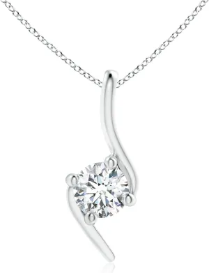 Angara Lab Grown Prong-Set Diamond Solitaire Bypass Pendant in 14K Solid Gold/Platinum | April Birthstone, Birthday, Engagement, Anniversary, Wedding Jewelry Gift for Women