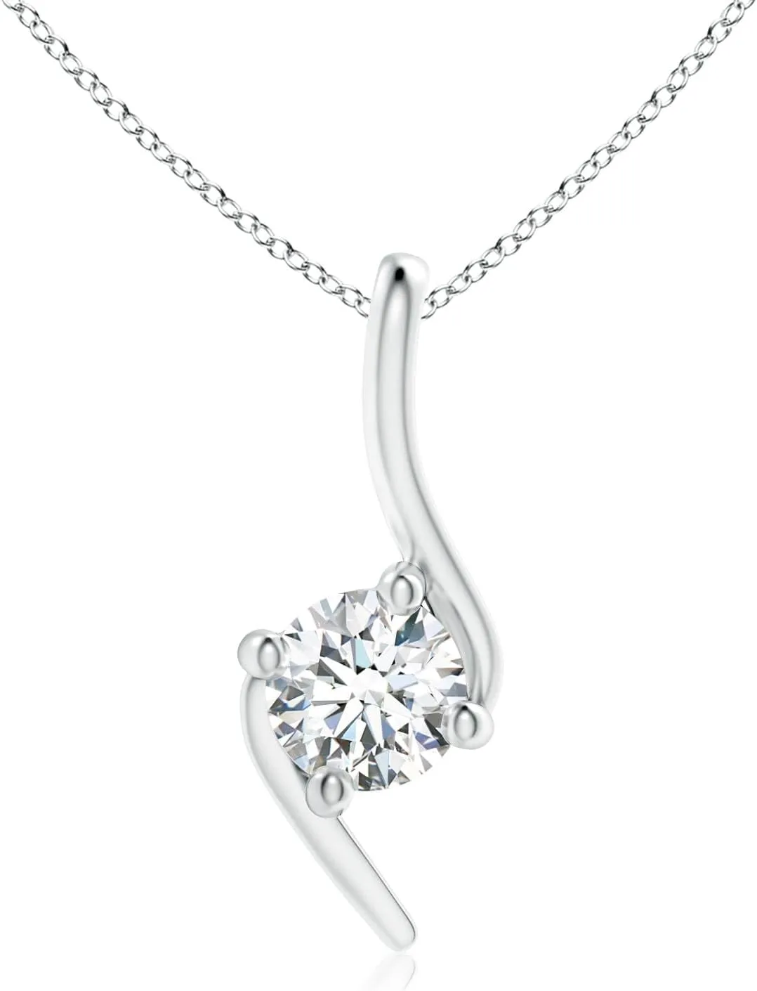 Angara Lab Grown Prong-Set Diamond Solitaire Bypass Pendant in 14K Solid Gold/Platinum | April Birthstone, Birthday, Engagement, Anniversary, Wedding Jewelry Gift for Women