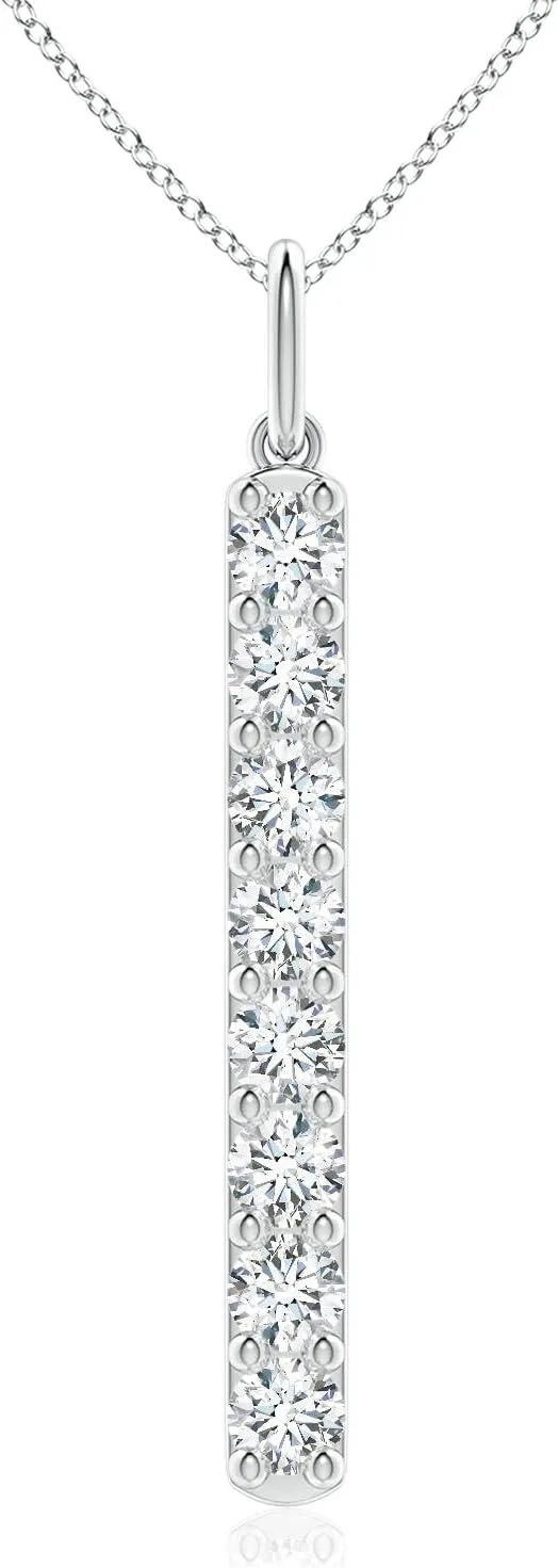 Angara Lab Grown Prong-Set Diamond Vertical Bar Pendant in 14K Solid Gold/Platinum | April Birthstone, Birthday, Engagement, Anniversary, Wedding Jewelry Gift for Women