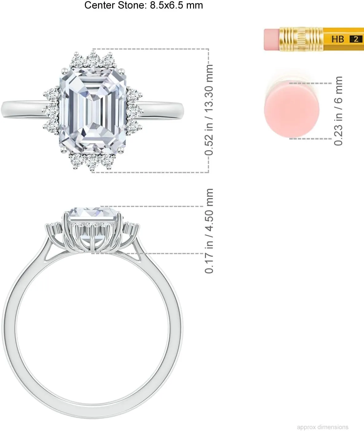 Angara Lab Grown Prong-Set Emerald-Cut Diamond Halo Engagement Ring in 14K Solid Gold/Platinum | April Birthstone, Birthday, Anniversary, Wedding Jewelry Gift for Women
