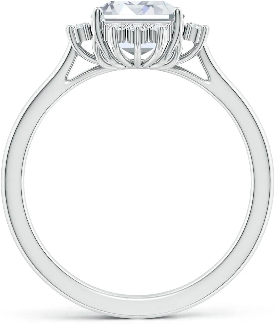 Angara Lab Grown Prong-Set Emerald-Cut Diamond Halo Engagement Ring in 14K Solid Gold/Platinum | April Birthstone, Birthday, Anniversary, Wedding Jewelry Gift for Women