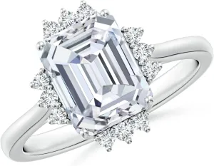 Angara Lab Grown Prong-Set Emerald-Cut Diamond Halo Engagement Ring in 14K Solid Gold/Platinum | April Birthstone, Birthday, Anniversary, Wedding Jewelry Gift for Women