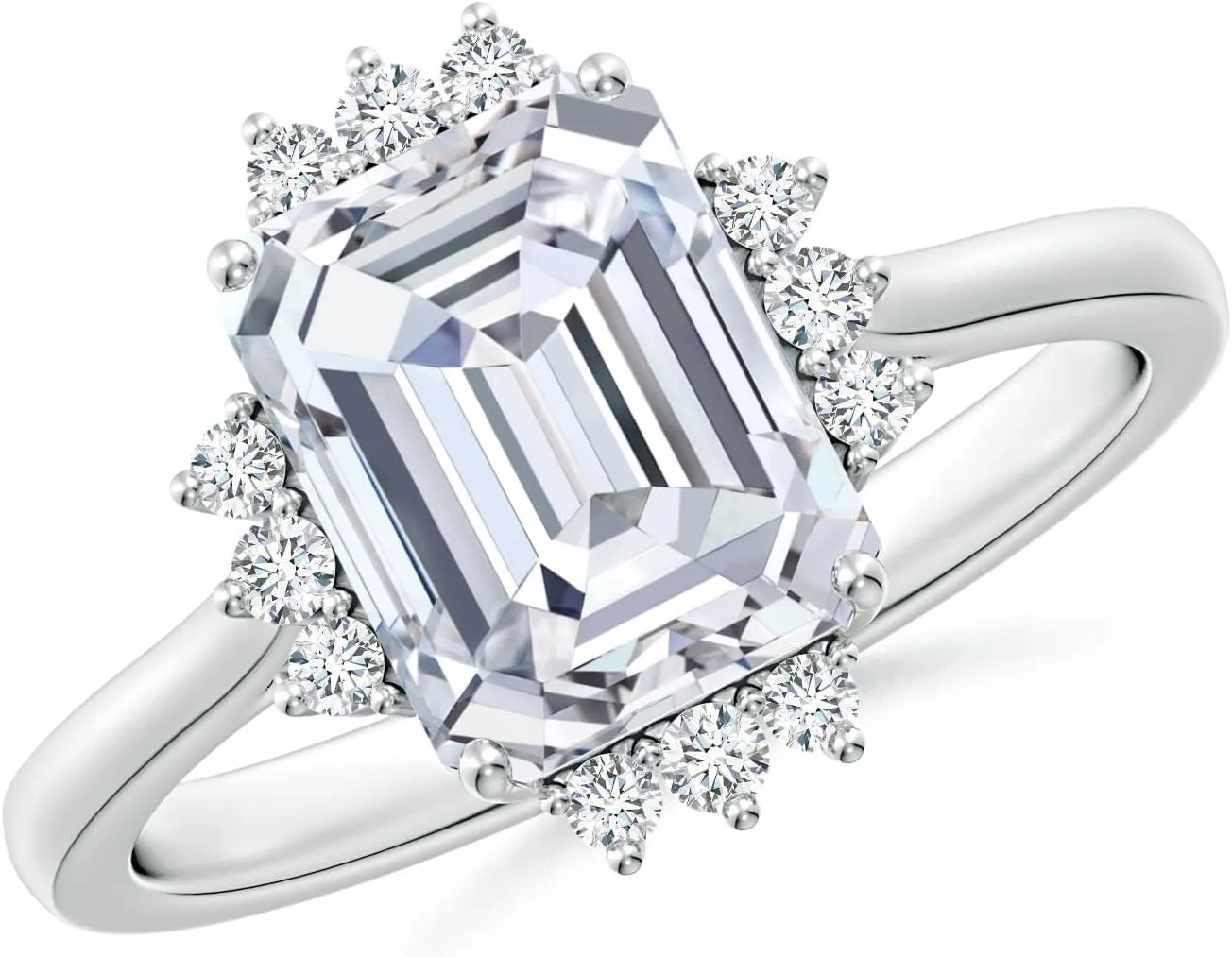 Angara Lab Grown Prong-Set Emerald-Cut Diamond Halo Engagement Ring in 14K Solid Gold/Platinum | April Birthstone, Birthday, Anniversary, Wedding Jewelry Gift for Women