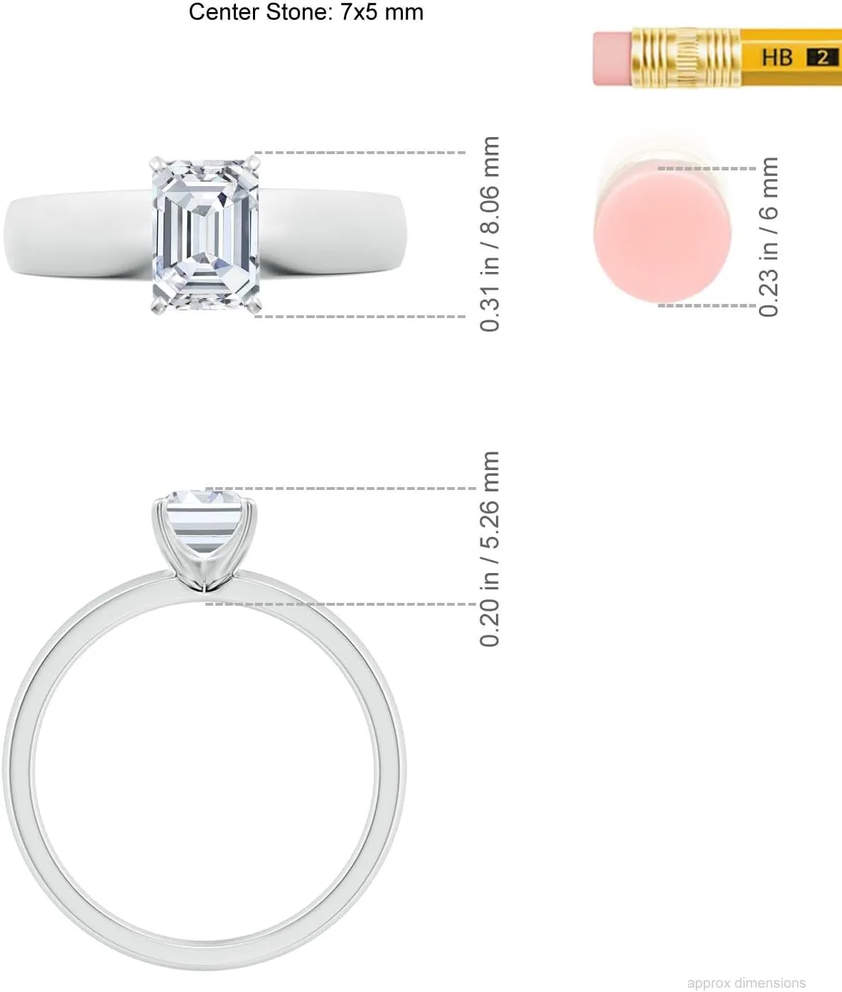 Angara Lab Grown Prong-Set Emerald-Cut Diamond Solitaire Engagement Ring in 14K Solid Gold/Platinum | April Birthstone, Birthday, Anniversary, Wedding Jewelry Gift for Women