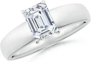 Angara Lab Grown Prong-Set Emerald-Cut Diamond Solitaire Engagement Ring in 14K Solid Gold/Platinum | April Birthstone, Birthday, Anniversary, Wedding Jewelry Gift for Women
