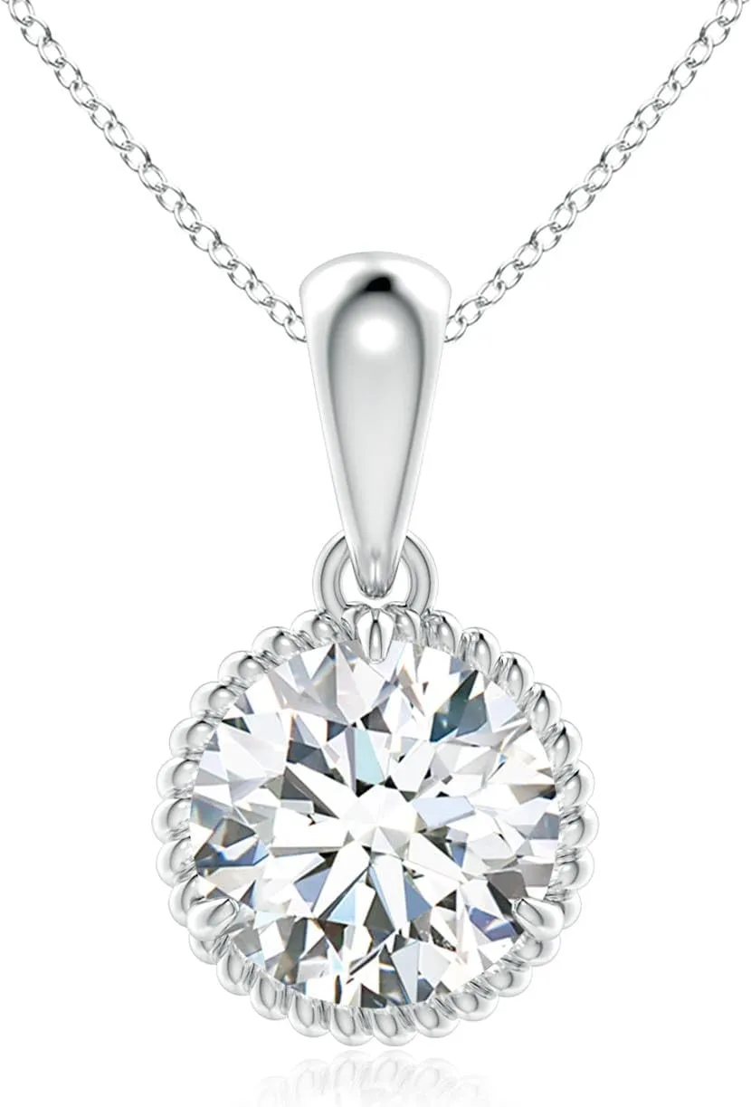 Angara Lab Grown Rope-Framed Claw-Set Diamond Solitaire Pendant in Silver / 14K Solid Gold/Platinum | April Birthstone, Birthday, Engagement, Anniversary, Wedding Jewelry Gift for Women