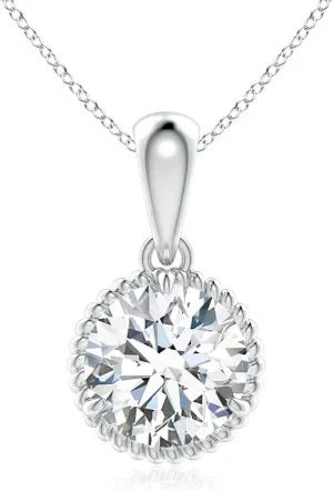 Angara Lab Grown Rope-Framed Claw-Set Diamond Solitaire Pendant in Silver / 14K Solid Gold/Platinum | April Birthstone, Birthday, Engagement, Anniversary, Wedding Jewelry Gift for Women