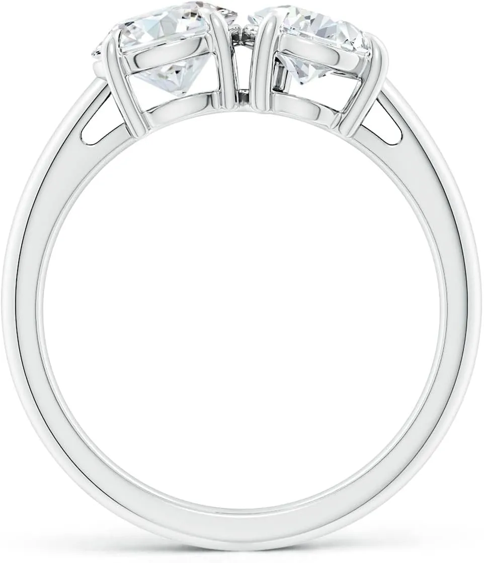 Angara Lab Grown Round & Pear Diamond Two-Stone Engagement Ring in Silver / 14K Solid Gold/Platinum | April Birthstone, Birthday, Anniversary, Wedding Jewelry Gift for Women
