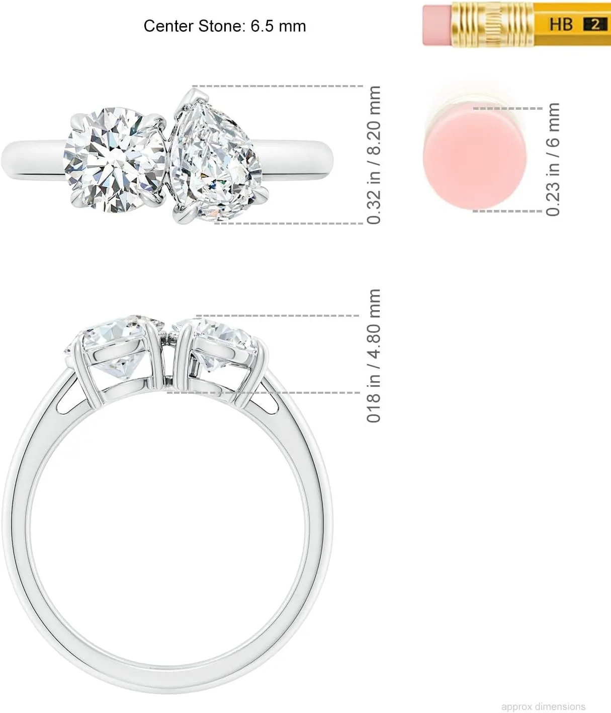 Angara Lab Grown Round & Pear Diamond Two-Stone Engagement Ring in Silver / 14K Solid Gold/Platinum | April Birthstone, Birthday, Anniversary, Wedding Jewelry Gift for Women
