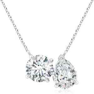 Angara Lab Grown Round & Pear Diamond Two-Stone Pendant with Filigree in Silver / 14K Solid Gold/Platinum | April Birthstone, Birthday, Engagement, Anniversary, Wedding Jewelry Gift for Women