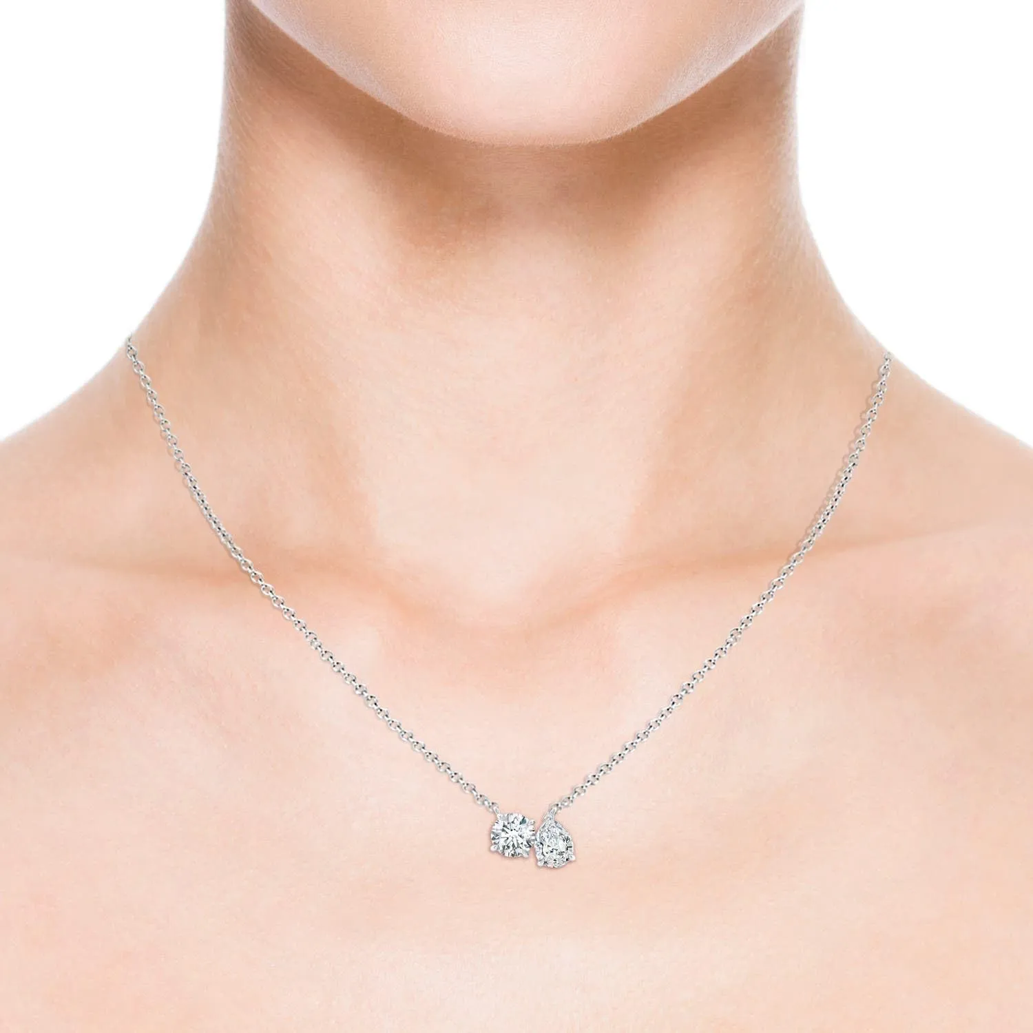 Angara Lab Grown Round & Pear Diamond Two-Stone Pendant with Filigree in Silver / 14K Solid Gold/Platinum | April Birthstone, Birthday, Engagement, Anniversary, Wedding Jewelry Gift for Women