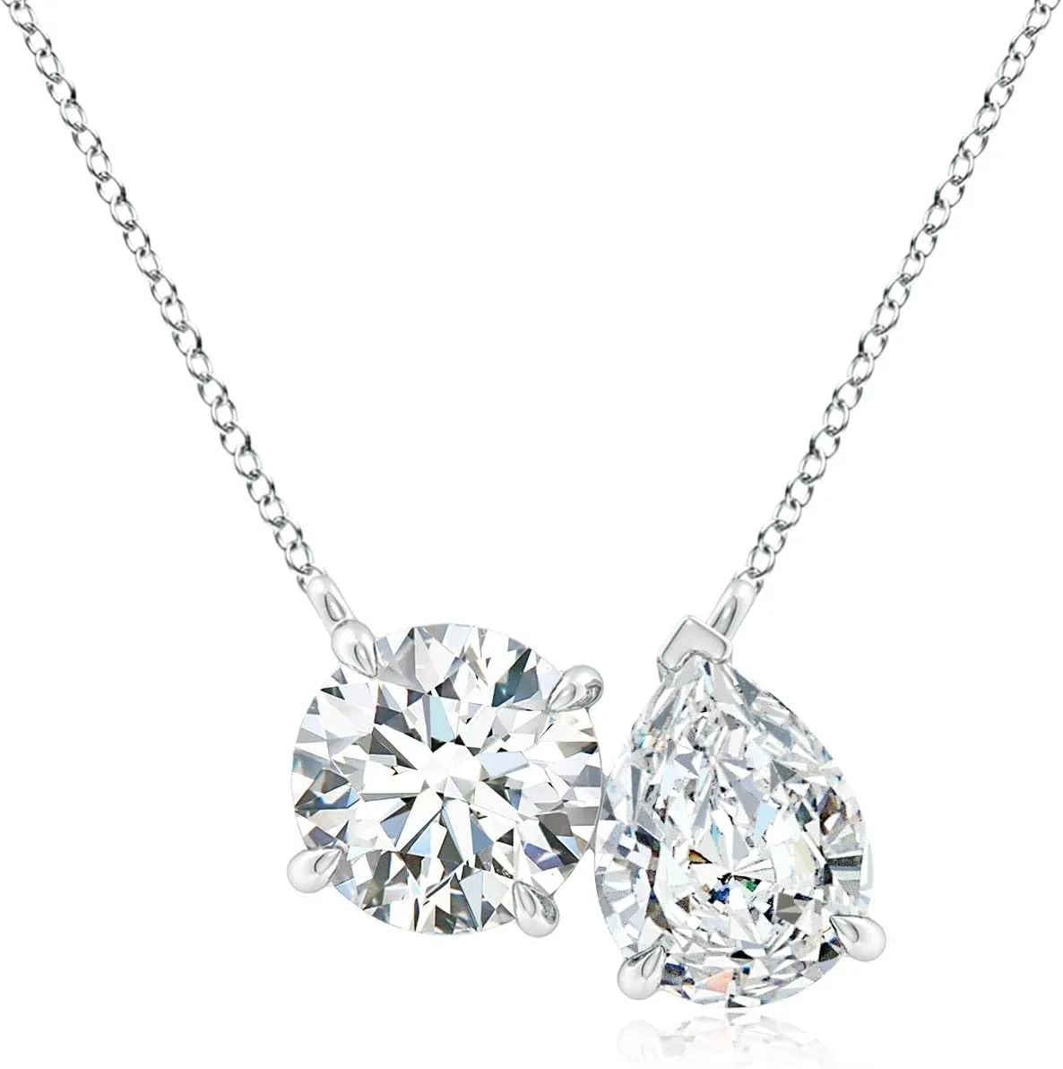 Angara Lab Grown Round & Pear Diamond Two-Stone Pendant with Filigree in Silver / 14K Solid Gold/Platinum | April Birthstone, Birthday, Engagement, Anniversary, Wedding Jewelry Gift for Women