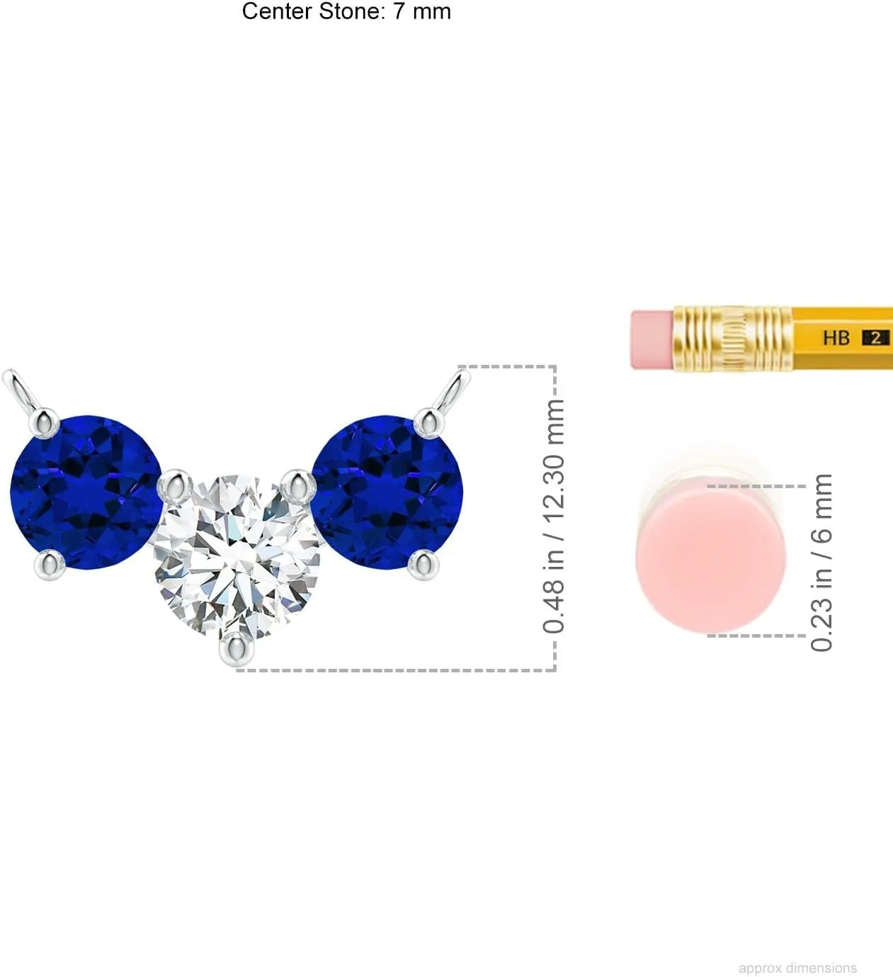 Angara Lab Grown Round and Blue Sapphire Diamond Three Stone Necklace in 14K Solid Gold/Platinum | April Birthstone, Birthday, Engagement, Anniversary, Wedding Jewelry Gift for Women