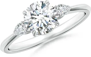 Angara Lab Grown Round and Pear Diamond Three Stone Engagement Ring in Silver / 14K Solid Gold/Platinum | April Birthstone, Birthday, Anniversary, Wedding Jewelry Gift for Women