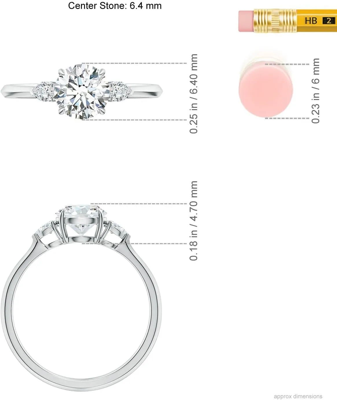 Angara Lab Grown Round and Pear Diamond Three Stone Engagement Ring in Silver / 14K Solid Gold/Platinum | April Birthstone, Birthday, Anniversary, Wedding Jewelry Gift for Women