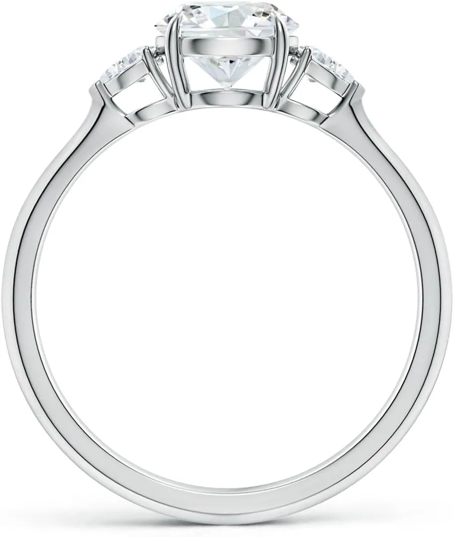 Angara Lab Grown Round and Pear Diamond Three Stone Engagement Ring in Silver / 14K Solid Gold/Platinum | April Birthstone, Birthday, Anniversary, Wedding Jewelry Gift for Women