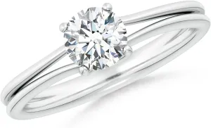 Angara Lab Grown Round Diamond Double Shank Solitaire Engagement Ring in Silver / 14K Solid Gold/Platinum | April Birthstone, Birthday, Anniversary, Wedding Jewelry Gift for Women