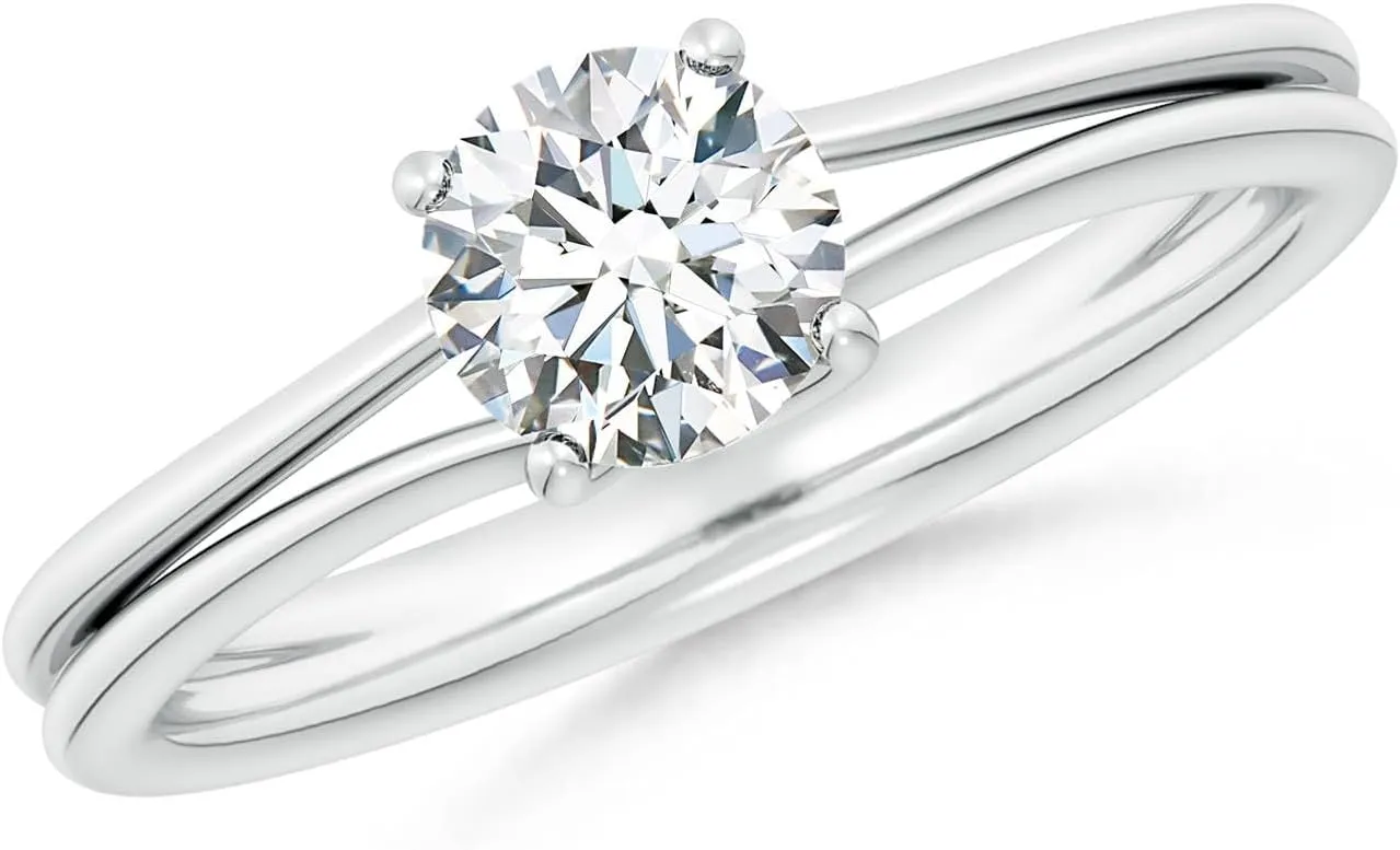 Angara Lab Grown Round Diamond Double Shank Solitaire Engagement Ring in Silver / 14K Solid Gold/Platinum | April Birthstone, Birthday, Anniversary, Wedding Jewelry Gift for Women