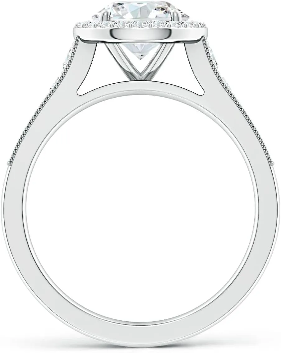 Angara Lab Grown Round Diamond Halo Engagement Ring with Milgrain in Silver / 14K Solid Gold/Platinum | April Birthstone, Birthday, Anniversary, Wedding Jewelry Gift for Women