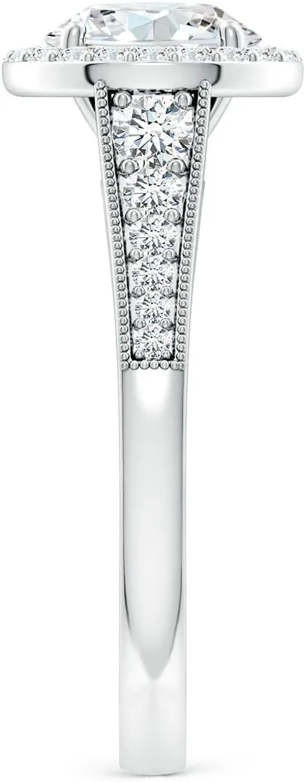 Angara Lab Grown Round Diamond Halo Engagement Ring with Milgrain in Silver / 14K Solid Gold/Platinum | April Birthstone, Birthday, Anniversary, Wedding Jewelry Gift for Women