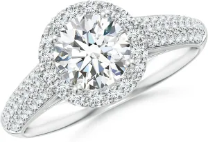 Angara Lab Grown Round Diamond Halo Engagement Ring with Pave-Set Accents in Silver / 14K Solid Gold/Platinum | April Birthstone, Birthday, Anniversary, Wedding Jewelry Gift for Women