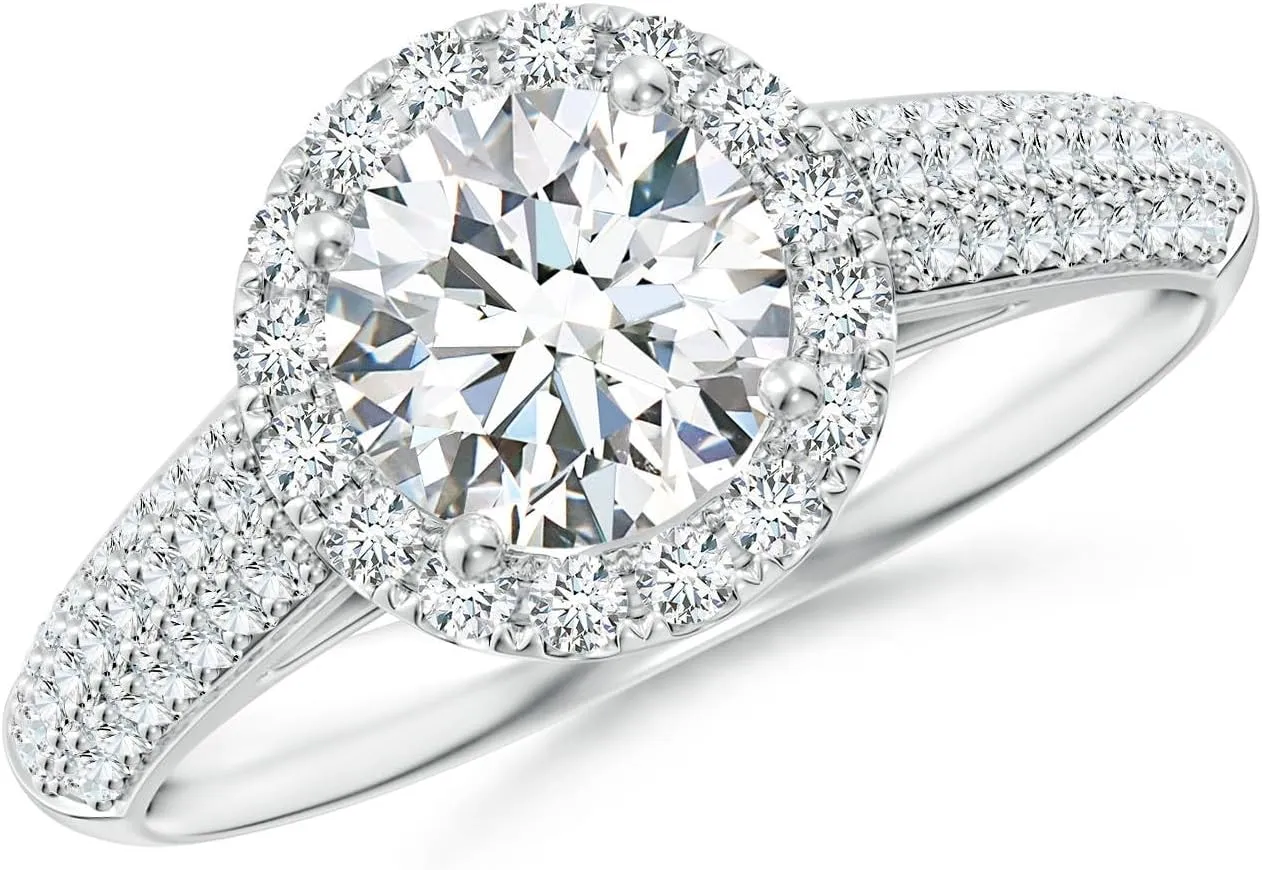 Angara Lab Grown Round Diamond Halo Engagement Ring with Pave-Set Accents in Silver / 14K Solid Gold/Platinum | April Birthstone, Birthday, Anniversary, Wedding Jewelry Gift for Women