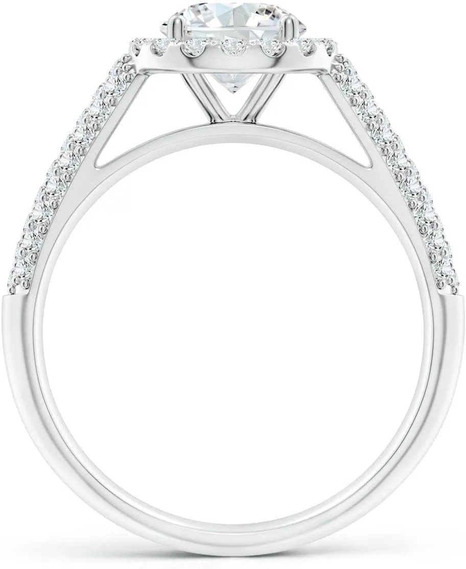 Angara Lab Grown Round Diamond Halo Engagement Ring with Pave-Set Accents in Silver / 14K Solid Gold/Platinum | April Birthstone, Birthday, Anniversary, Wedding Jewelry Gift for Women