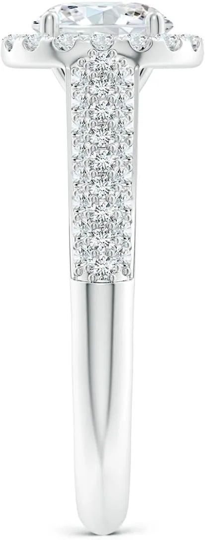 Angara Lab Grown Round Diamond Halo Engagement Ring with Pave-Set Accents in Silver / 14K Solid Gold/Platinum | April Birthstone, Birthday, Anniversary, Wedding Jewelry Gift for Women