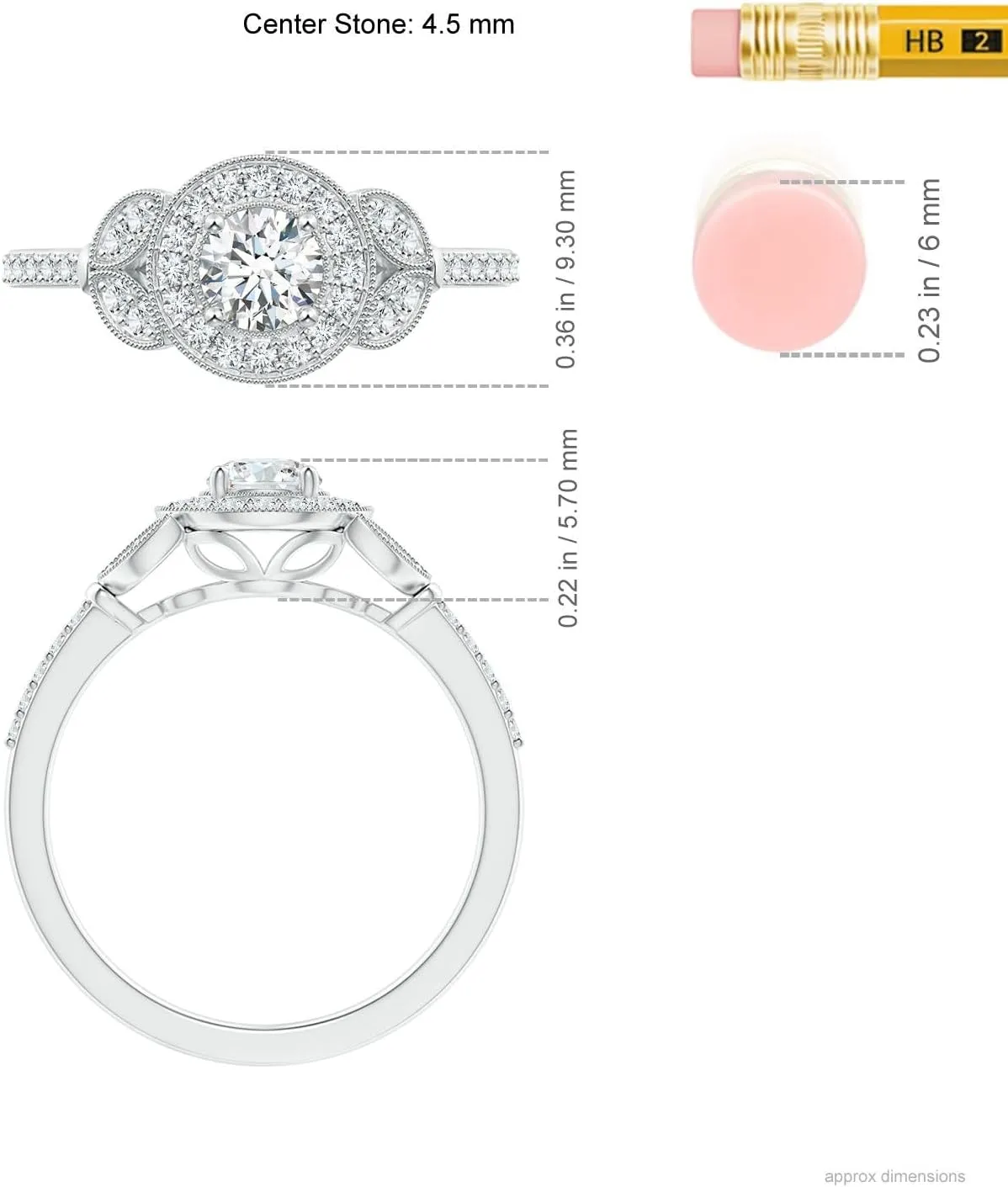 Angara Lab Grown Round Diamond Halo Leaf Shank Engagement Ring in 14K Solid Gold/Platinum | April Birthstone, Birthday, Anniversary, Wedding Jewelry Gift for Women