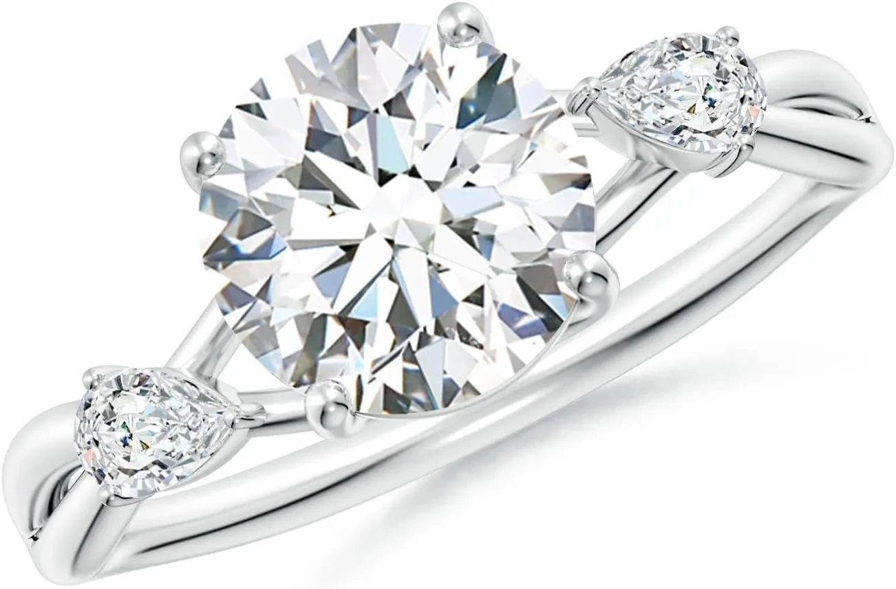 Angara Lab Grown Round Diamond Side Stone Engagement Ring in 14K Solid Gold/Platinum | April Birthstone, Birthday, Anniversary, Wedding Jewelry Gift for Women