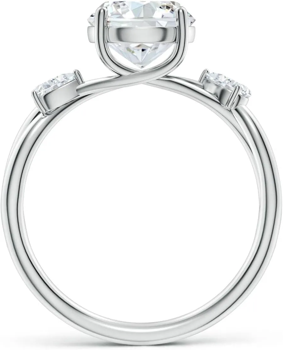 Angara Lab Grown Round Diamond Side Stone Engagement Ring in 14K Solid Gold/Platinum | April Birthstone, Birthday, Anniversary, Wedding Jewelry Gift for Women