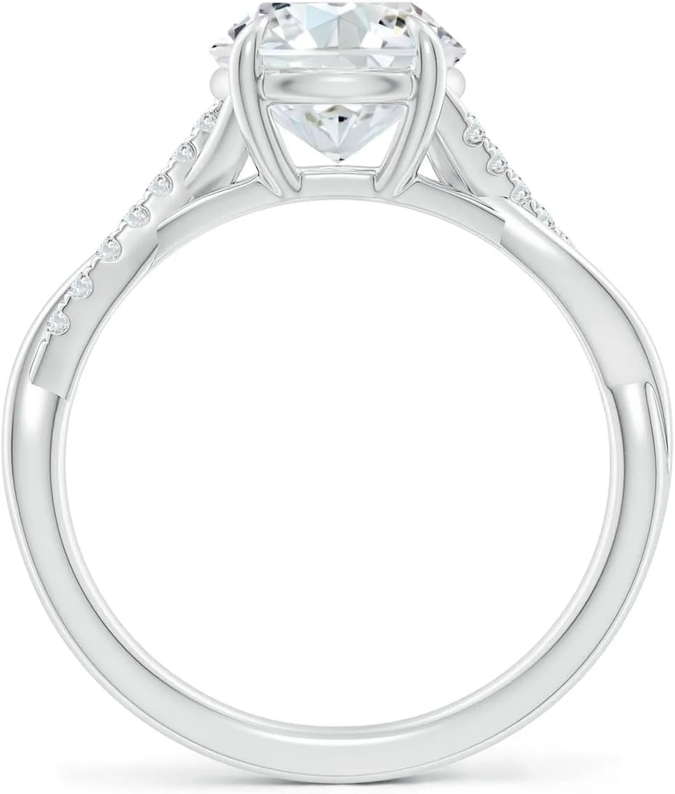 Angara Lab Grown Round Diamond Twisted Shank Engagement Ring in Silver / 14K Solid Gold/Platinum | April Birthstone, Birthday, Anniversary, Wedding Jewelry Gift for Women