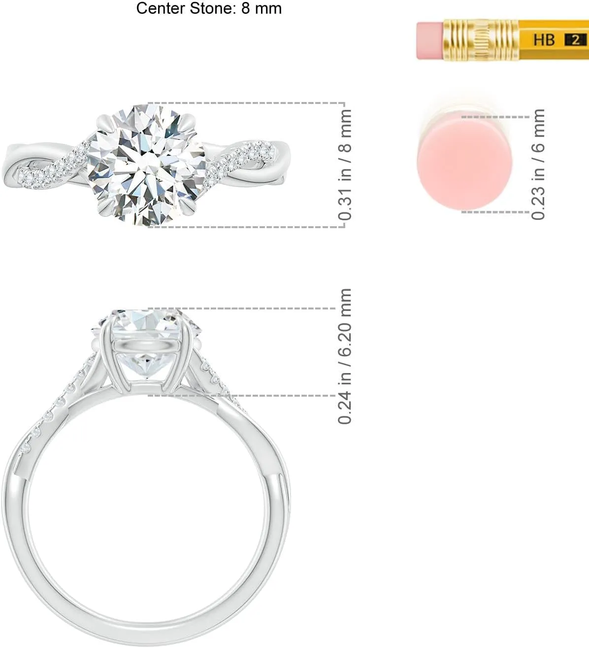 Angara Lab Grown Round Diamond Twisted Shank Engagement Ring in Silver / 14K Solid Gold/Platinum | April Birthstone, Birthday, Anniversary, Wedding Jewelry Gift for Women
